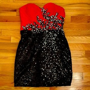 Red and black sequence formal dress. Size 4
